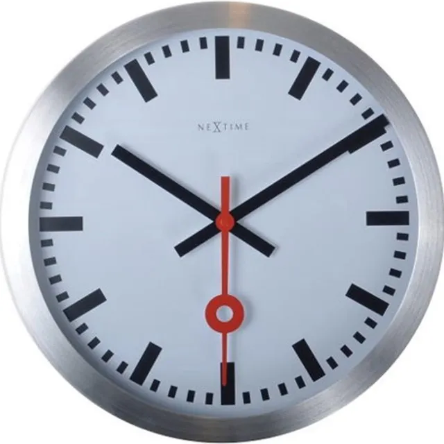 NeXtime Station – Wandklok – 35 cm – Geborsteld Aluminium – Wit