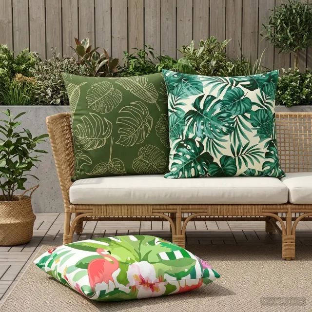 vidaXL Plaid kussen 2 st HEERLEN Bladontwerp 70 x 70 cm Polyester Groen