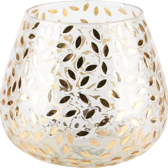 dekoratief Theelichthouder 'Golden Leaf', glas, 14x14x14cm | A248444 goud