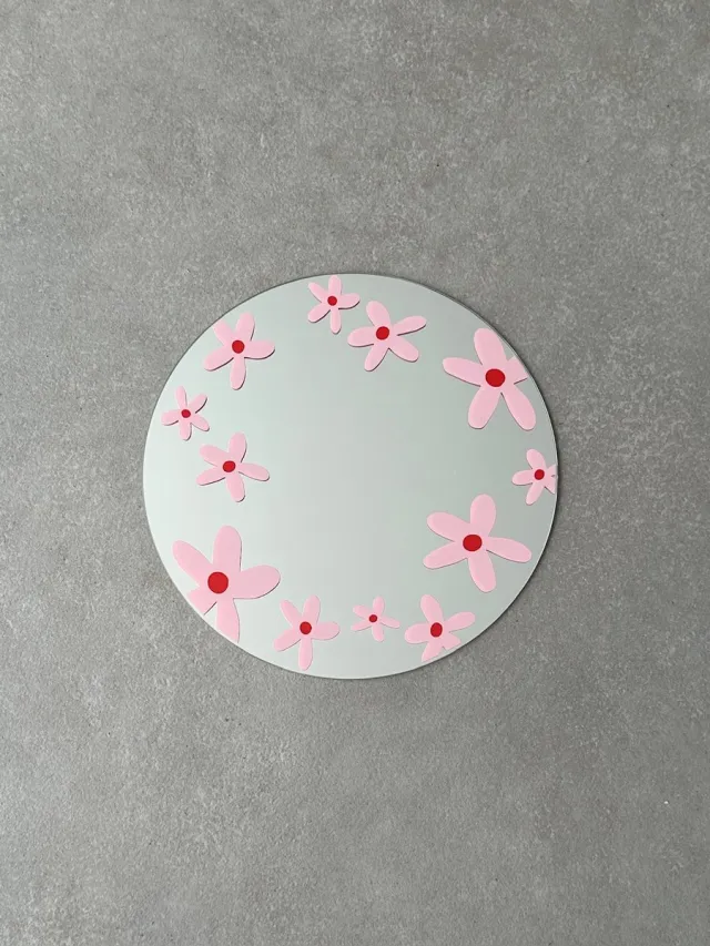 Blemzstudio flowerfield spiegel babypink rood - 20 cm - rond