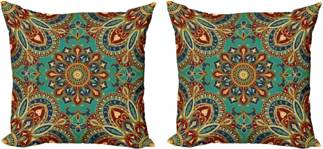 ABAKUHAUS Mandala Sierkussenhoes Set van 2, Oosters, Modern Accent Dubbelzijdige Digitale Print, 45x45, Teal Indigo Rubin
