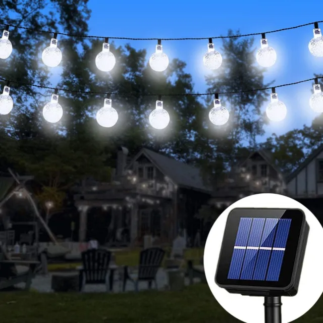 Rosnek Solar Lichtsnoer Buiten - 9,5m 50 LED Wit - 1.2V - 8 Lichtmodi met Geheugen - IP65 - 7,5 m Verlicht met 2 m Snoer - Tuinverlichting Voor Tuin, Feest & Kerst