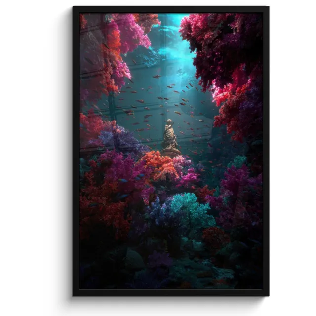 FrameYourWall Poster in lijst - Fotolijst 60x90 cm - Posters - Standbeeld - Zeebodem - Koraal - Kleurrijk - Posterlijst zwart - Decoratie - Wanddecoratie woonkamer - Muurdecoratie slaapkamer