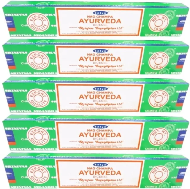 HEM Satya Nag Champa wierook stokjes - Ayurveda - 5x pakje van 12 stuks - 15 gram Multi
