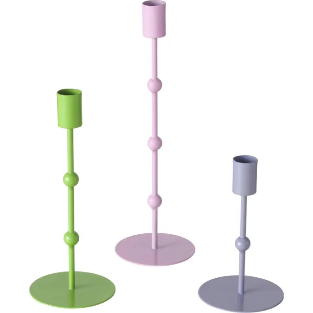 Boltze Set van 3 moderne metalen kandelaars groen-grijs-roze