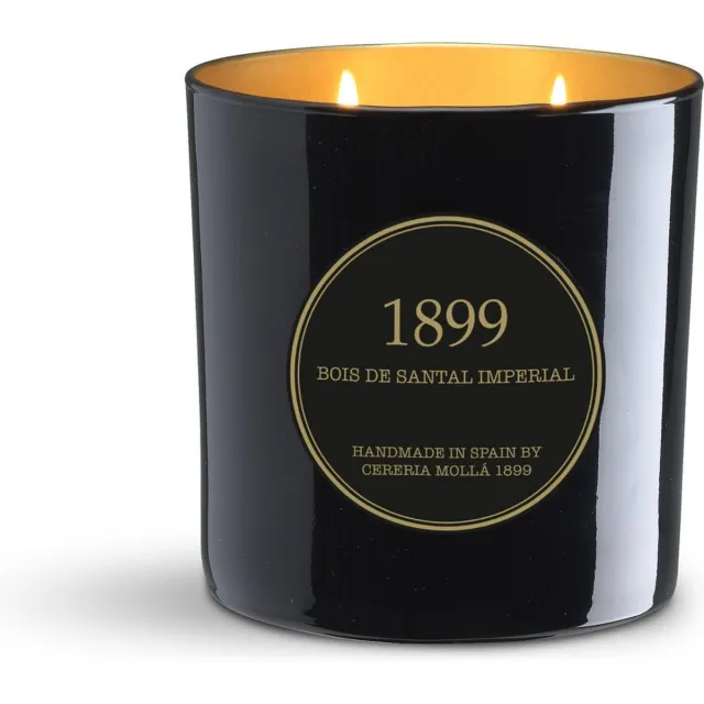 Cereria Mollà 1899 Gold Edition XL Geurkaars - Bois de Santal Imperial -600 gram - 80 branduren - 3 lonten/wieken Zwart/ Goud