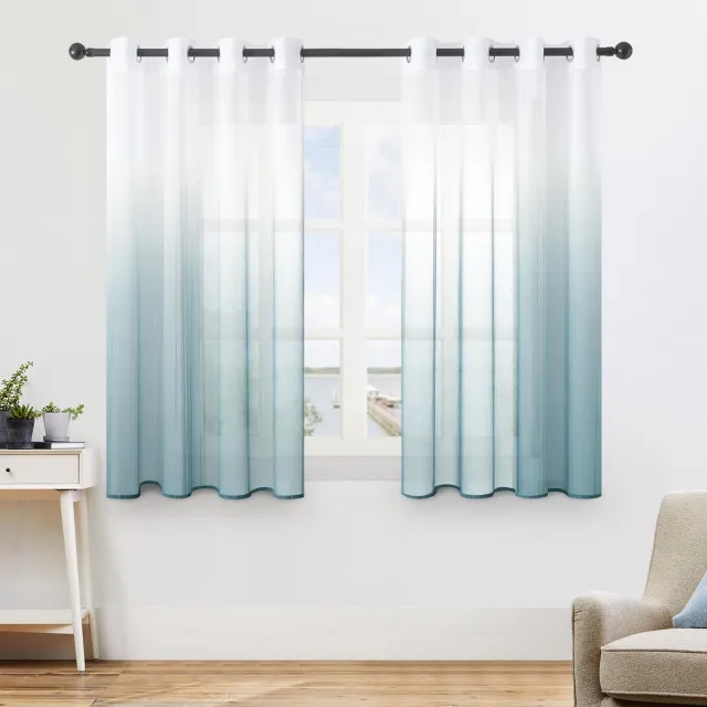 Ibenzoa Transparante Linnenlook Gordijnen met Kleurverloop voor Moderne Interieurs, Set van 2 Stuks grijsblauw