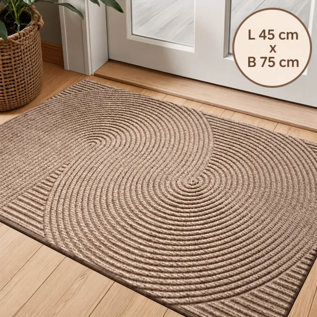 Lersko Antislip Deurmat met Geometrisch Streepdesign – Khaki– Polyester - Japandi stijl– 75cm x 45cm - Rubberen Onderkant – Gemakkelijk Schoon te Maken – Ideaal voor Entree, Veranda of Garage - 75cm x 45cm Khaki - Geometrisch Design