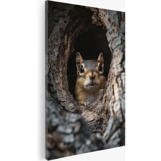 Saammp Canvas Schilderij - gluderende Eekhoorn - Natuur - Dieren - 30x40 - Foto op canvas - Wanddecoratie - Muurdecoratie Woonkamer - Slaapkamer decoratie - Canvas Print Multicolor