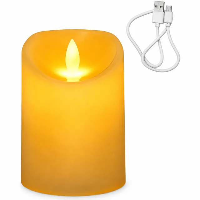 SWGOTA led kaarsen - oplaadbaar model van 7,5 x 10 cm met bewegende vlam, schuine bovenrand en USB-oplaadkabel Wit