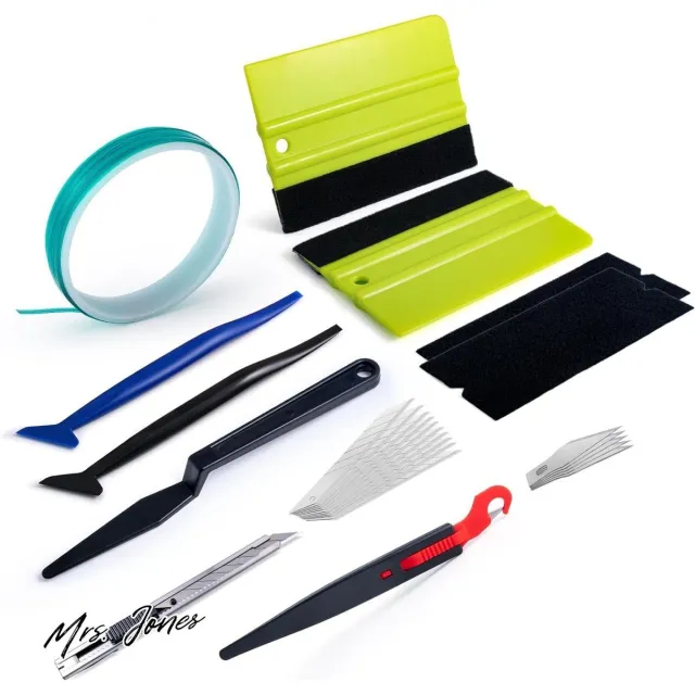 Mrs. Jones Vinyl gereedschapsset - Auto folie set - Autofolie rakelset - 5 m mesloze knife tape - Viltrakel - Cuttermes - Micro rakel - Lemmet vervangen . Groen
