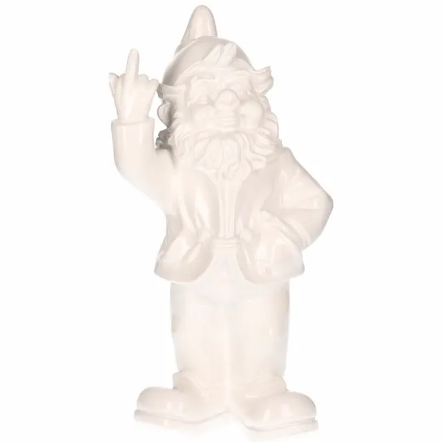 Stoobz Design Tuinkabouter - wit - fuck you middelvinger - 20 cm