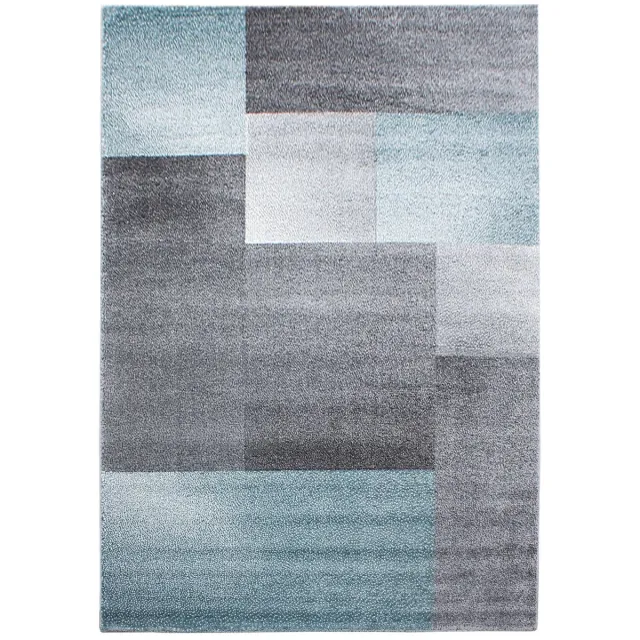 Dutch XXL Modern Vloerkleed | Tapijt | Lucca | Blokken | Blauw | 80x250 cm