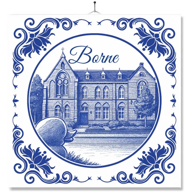 MC Living Tegel Met Opdruk | Borne | Delft Blauw | Cadeau | Inclusief Geschenkdoos | Standaard | Ophangsysteem Ontwerp 3
