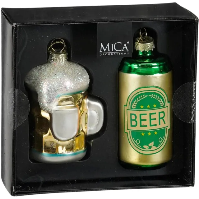 Mica Decoration Mica Kerstornament Set Bier Groen