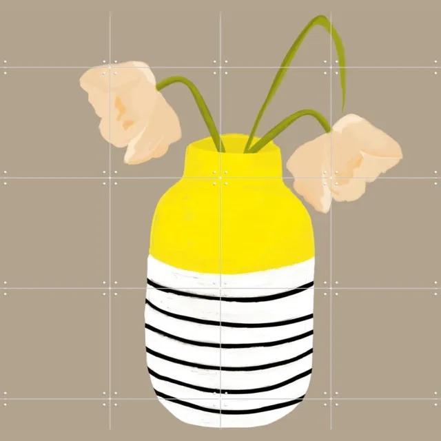 IXXI Mio Vaso lemon Stripes, Hej.Ibiza - 80 x 100 cm - Grote wanddecoratie en posters - Minimalisme, Illustraties, Speels, Kleurrijk, Eetkamer Geel / Beige / Wit