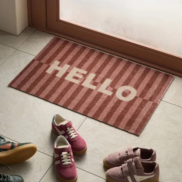 NOUS Living deurmat Hello Stripes (75x50 cm) roze/burgundy/zand