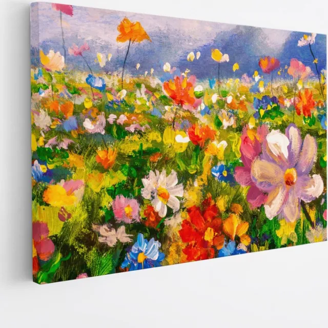Saammp Canvas Schilderij - Bloemenweide Kleurrijk - Natuur - Abstract - 120x80 - Foto op canvas - Wanddecoratie - Muurdecoratie Woonkamer - Kantoor Decoratie Multicolor