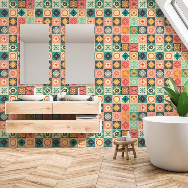 Ambiance Sticker Zelfklevende tegelmuurstickers voor keuken en badkamer - 60 Azulejos Miguela cementtegelstickers - 60 stickers 20x20cm Multi color