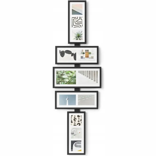 Umbra Modulaire Wanddecoratie met 5 Zwarte Fotolijsten op Rail