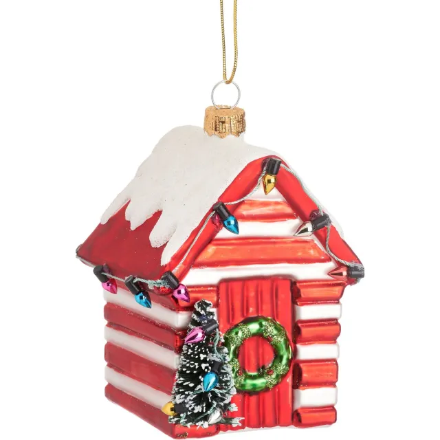 Sass & Belle Rood-wit stradhuisje kerstbal - Sass & Belle