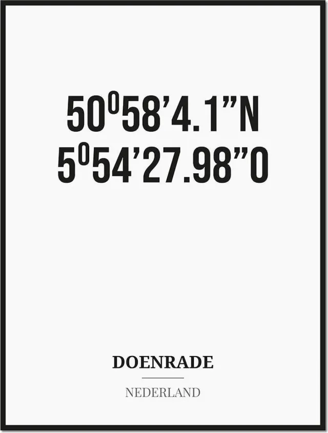 Studio216 Poster/kaart DOENRADE met coördinaten zwart, wit