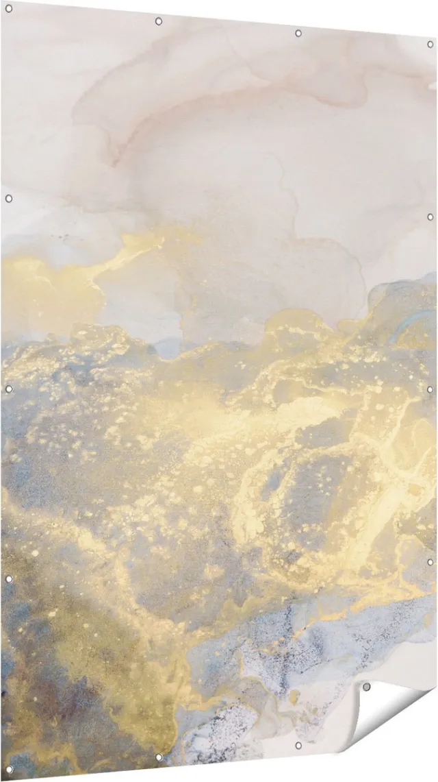 Gards Tuinposter Abstracte Kunst van Grijze Gouden Marmer - 120x180 cm - Tuindoek - Tuindecoratie - Wanddecoratie buiten - Tuinschilderij Multikleur