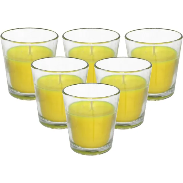 Gerimport Citronella kaarsje in potje - 6x - glas - 10 branduren - citrusgeur - geurkaars - geel