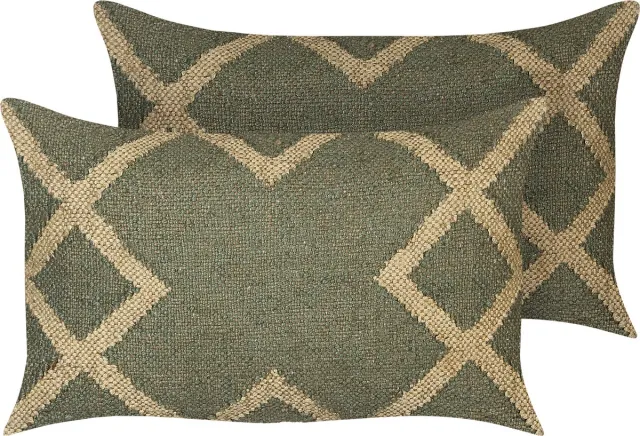 Beliani GOPI - Sierkussen set van 2 - Olijfgroen - 30 x 50 cm - Jute