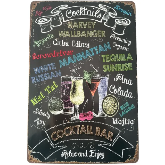 Vintage art Wandbord – Cocktail - Bar - Retro - Wanddecoratie – Reclame bord – Restaurant – Kroeg - Bar – Cafe - Horeca – Metal Sign – 20x30cm Multi