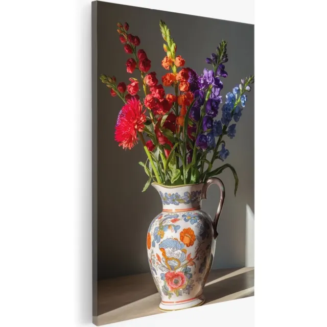 Saammp Canvas Schilderij - Bloemen - Natuur - Vaas in de zon - 40x50 - Foto op canvas - Wanddecoratie - Muurdecoratie Woonkamer - Kantoor Decoratie Multicolor