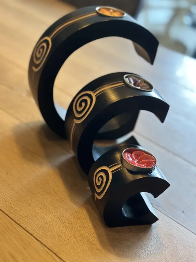 TofvoorThuis massief houten waxinelichthouders - set van 3 - gegrafeerd Houtkleur