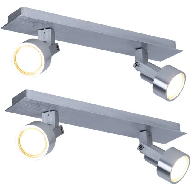 Globo Plafondlamp 2 zwenkbare spots chroom, 2x LED 3,2W 240Lm warm wit, LxBxH 34x7x14 cm, set van 2 zilver
