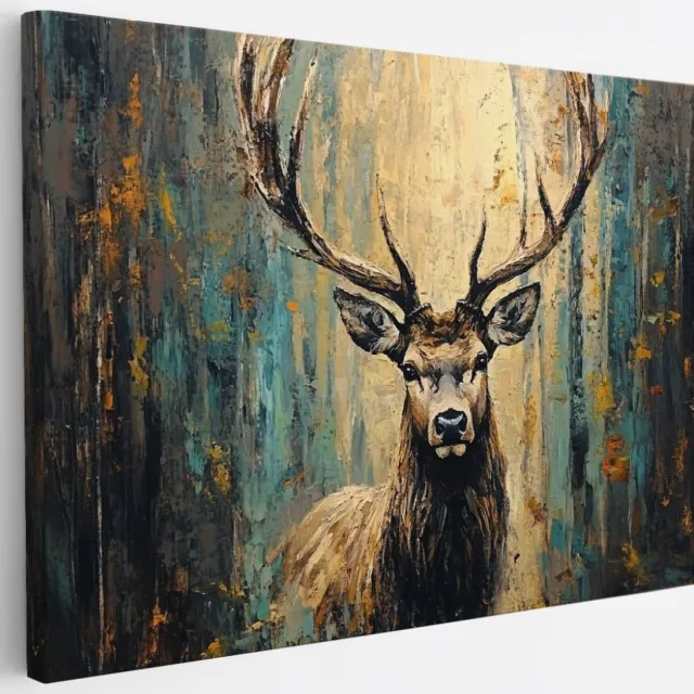Saammp Canvas Schilderij - Abstract hert - Oliefverf - Natuur - Dieren - 30x20 - Foto op canvas - Wanddecoratie - Muurdecoratie Woonkamer - Slaapkamer decoratie - Canvas Print Multicolor