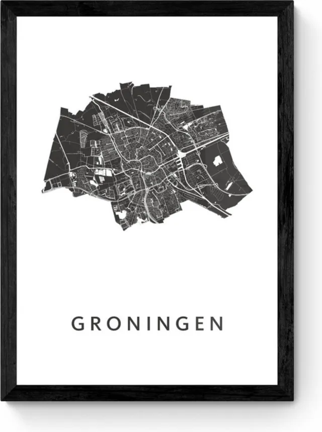 Kunst in Kaart Groningen - Ingelijste Stadskaart Poster Wit