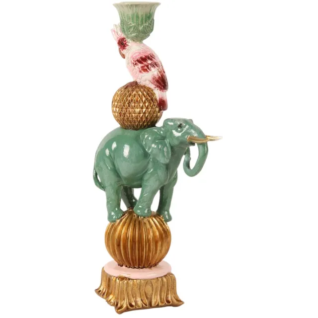 Baroque Kandelaar - Kandelaar Olifant - Blauw - Resin - 27x11.5x8.5 - Polyresin Mixed