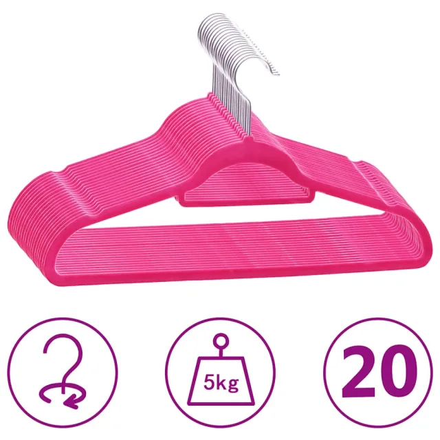 vidaXL 20-delige Kledinghangerset anti-slip fluweel roze