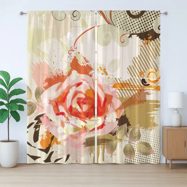 ABAKUHAUS Roze Rustiek Gordijn, Abstracte Grunge, Geplooid Gordijn met Lussen en Haken voor de Slaapkamer, 280 x 245 cm, Khaki Oranje Roze