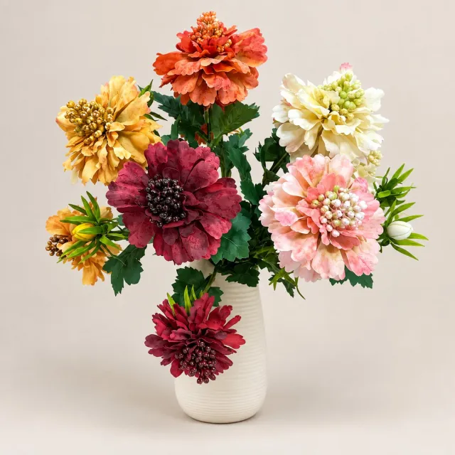Globalgiftshop Kunstbloem Dahlia 5 takken in mooie herfstkleuren Roze