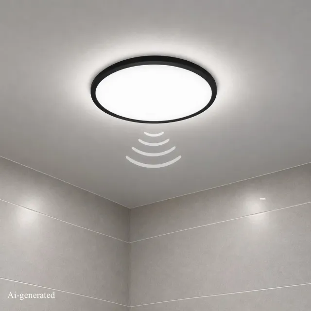 B.K.Licht BRILONER Move - Plafondlamp met bewegingsmelder - badkamerverlichting met neutral wit licht - badkamerlamp met indirect licht - Ø24cm - zwart