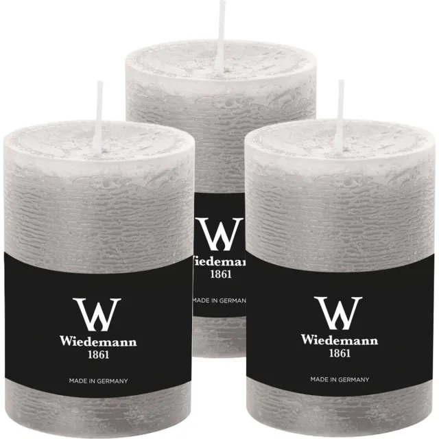 Wiedemann Cilinderkaars/stompkaars - 3x - rustieke kaars - lichtgrijs - 7 x 10 cm - 43 branduren