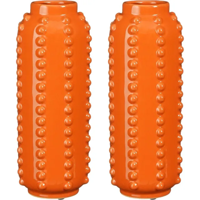 Mica Decorations Bloemenvaas - 2x - boaz - gebobbeld - oranje - 30 x 11 cm