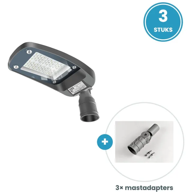 Tsong LED Straatverlichting 60W 9000lm - Koelwit 4000K - IP66 - 3 stuks - Incl. 3 mastadapters - 230V
