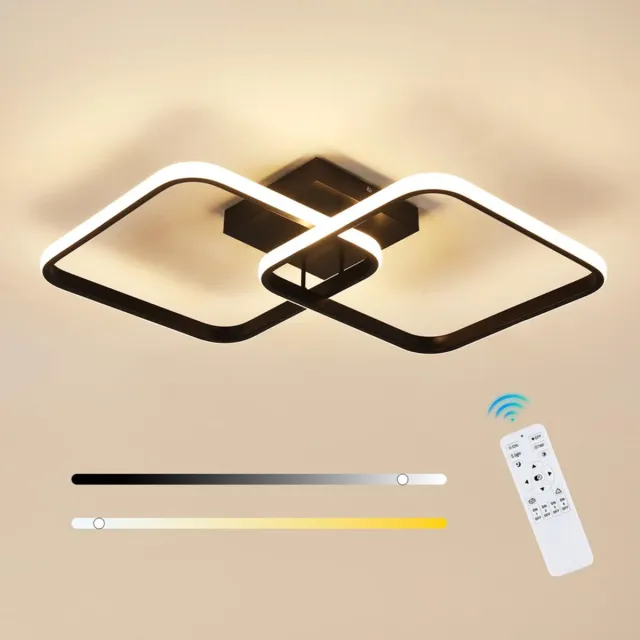 Riserva Moderne Plafondlamp, 50W Dimbaar LED Plafondverlichting 3000‑6500K, Kruisvormige Vierkante Zwarte Lamp van Aluminium, IJzer en Silicone, Afstandsbediening & APP‑besturing, voor Woonkamer, Slaapkamer, Eetkamer