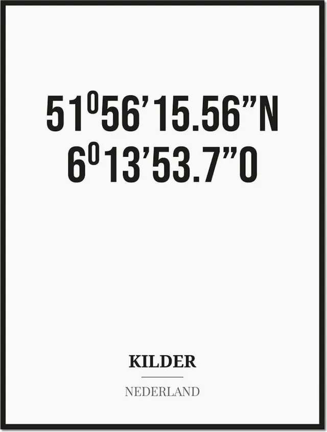 Studio216 Poster/kaart KILDER met coördinaten zwart, wit