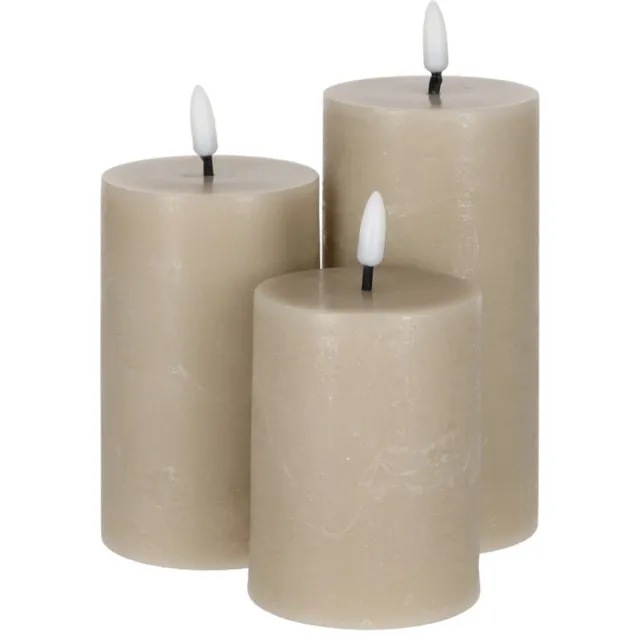 JENS Living LED Stompkaarsen Steengrijs – Set van 3 Veilig & Dimbaar Taupe