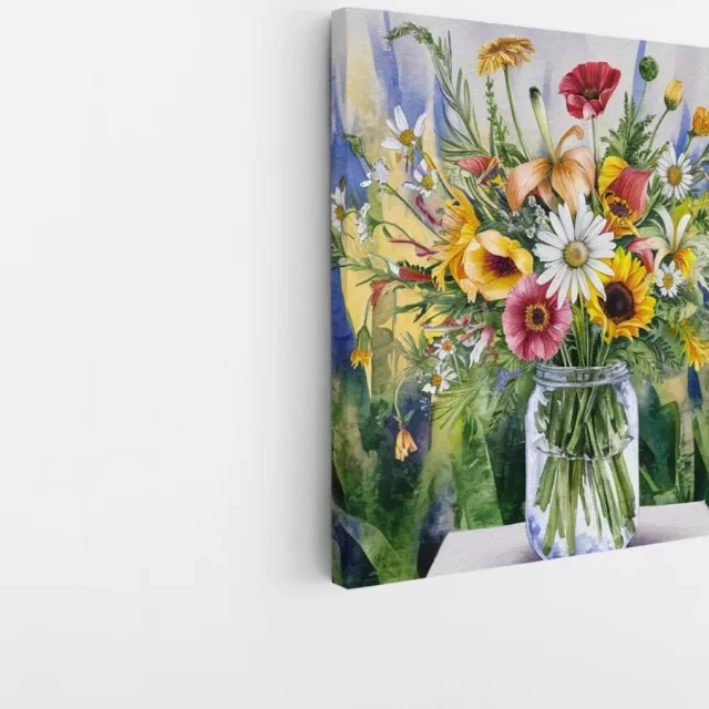 Saammp Canvas Schilderij - boeket - Kleurrijke Bloemen - 60x60 - Foto op canvas - Wanddecoratie - Muurdecoratie Woonkamer - Kantoor Decoratie Multicolor
