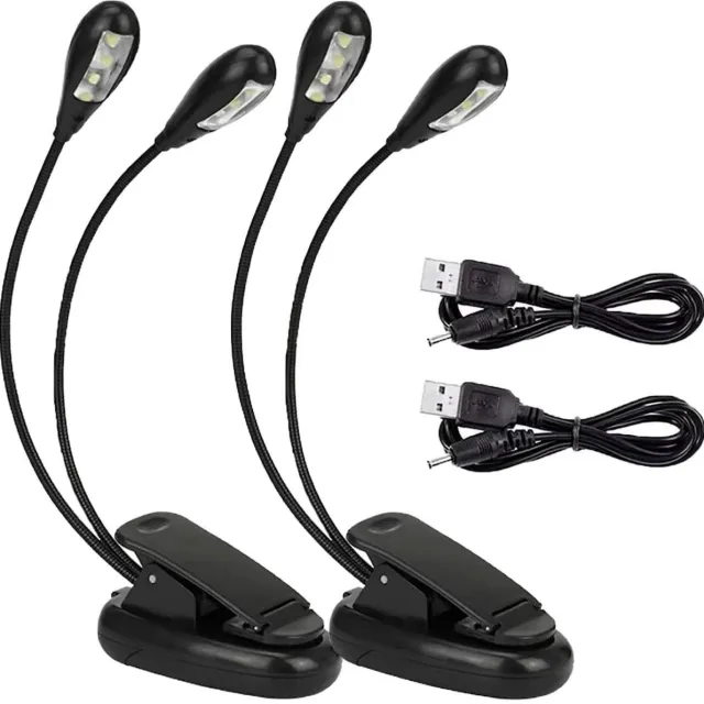 SSTRWGOOD 2 Stuks Notenstandverlichting - LED Notenlamp - Dubbele Helderheid Instelbaar - 8 LED Lampjes, USB Oplaadbaar, Flexibele 360° Zwanenhals met Siliconen Hoes, Antislip Klem - Geschikt voor Piano, Bureau en Muzieknotenhouder Zwart