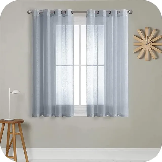 PolkaHome Transparant voilegordijn, 175 cm lang, 2 panelen, linnenlook, met zeilringen, voor slaapkamer, woonkamer, terrasdeur, 140 x 175 cm, grijs