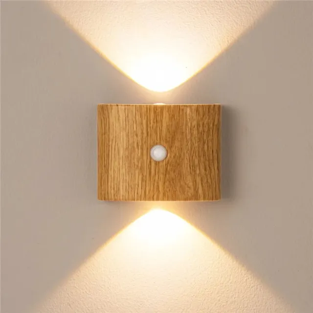 HisKes Slimme LED-wandlamp – Magnetische bevestiging – Draadloos nachtlampje met bewegingssensor – Oplaadbaar via USB – Touch-dimfunctie & bewegingssensor – Instelbaar in 3 lichtkleuren – Geschikt voor gangen, badkamers en slaapkamers houttint